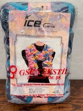 NIP Ice Yarns Ballerina Blue Multicolor Ruffle Yarn 4 Skeins